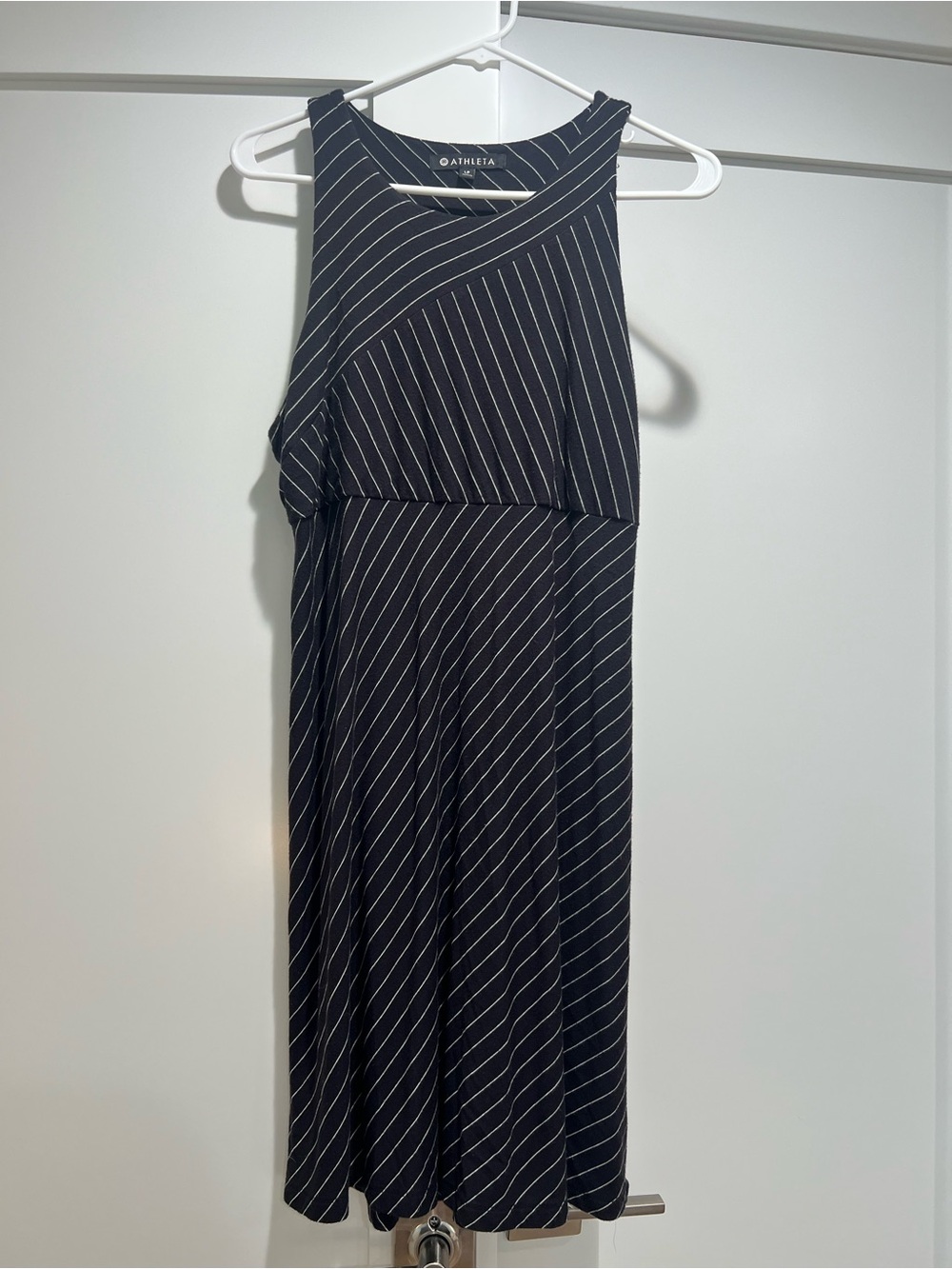 Athleta Black Dress with White Pinstripes Midi